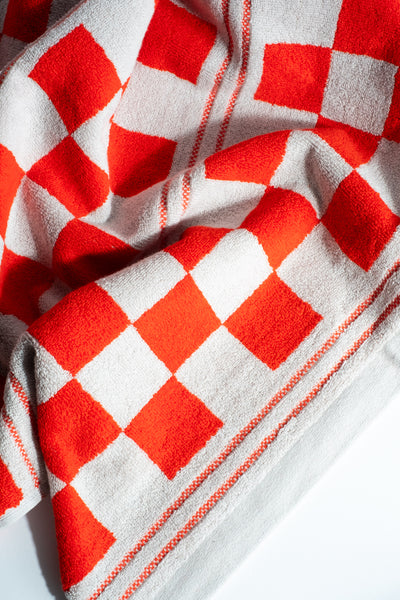 Busby Pool Towel in Cloud + Ranch Red