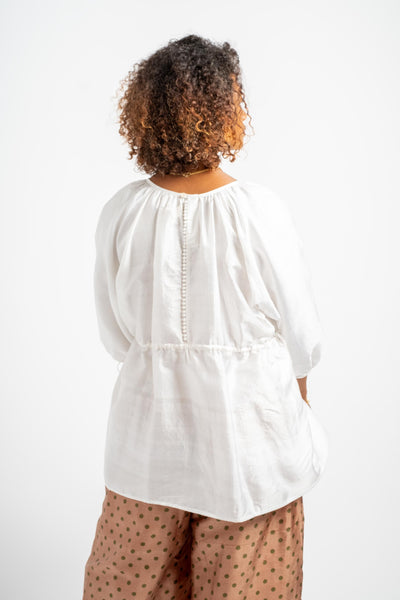Back Button Blouse in Bright White