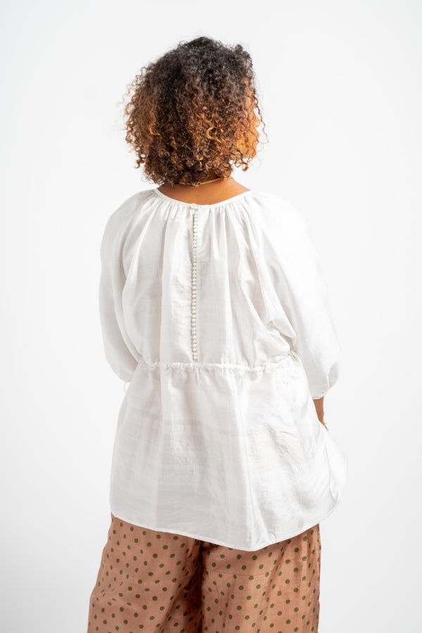 Back Button Blouse in Bright White