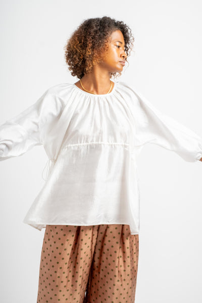 Back Button Blouse in Bright White