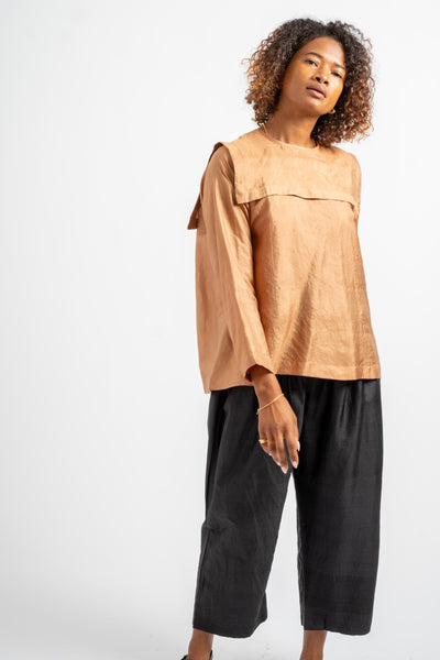 Back Button Sailor Blouse in Coral Brown