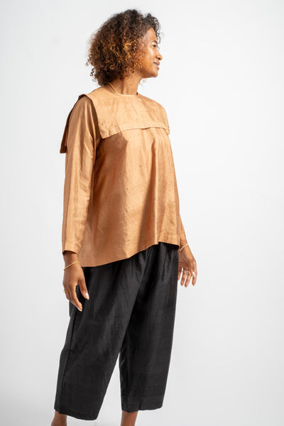 Back Button Sailor Blouse in Coral Brown
