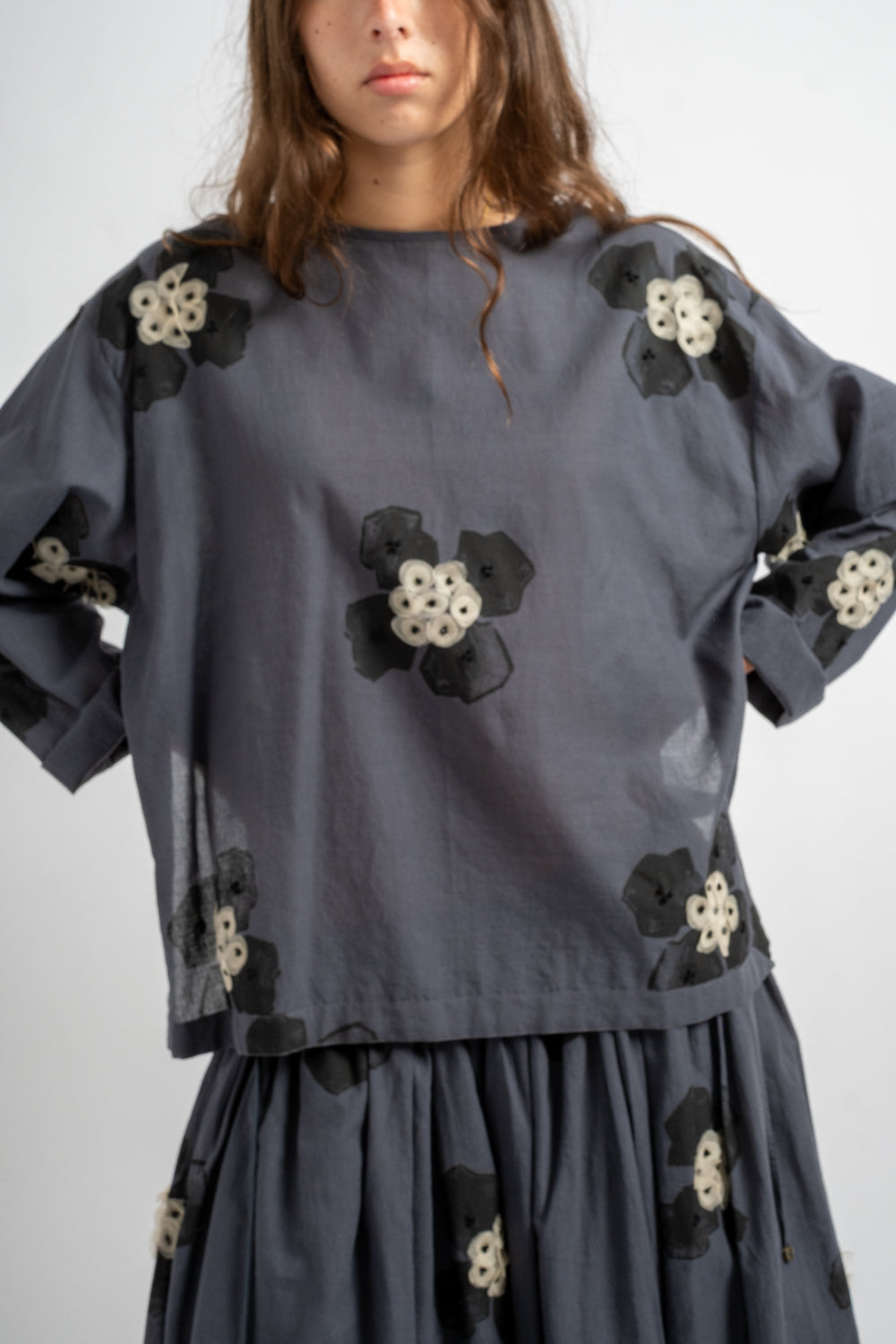 Cotton Blouse in Charcoal