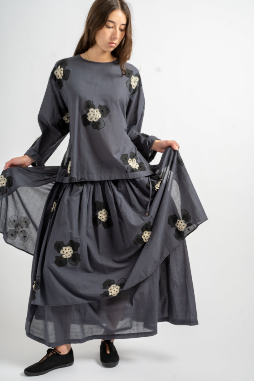 Cotton Skirt in Charcoal
