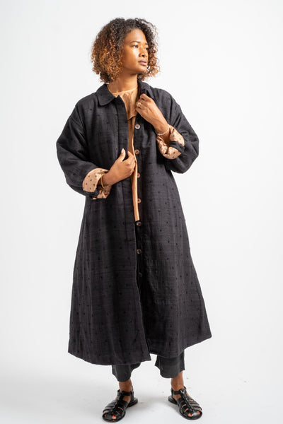 Embroidery Quilting Coat in Black