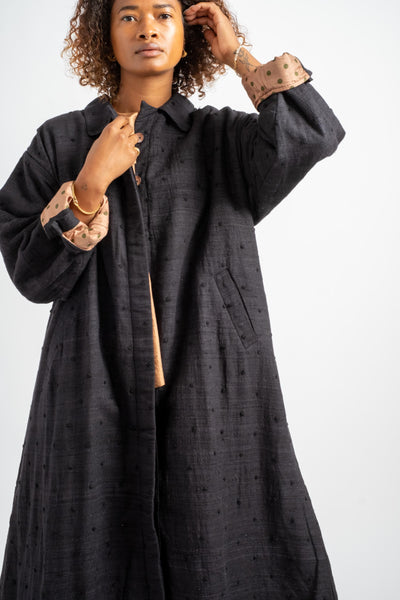 Embroidery Quilting Coat in Black