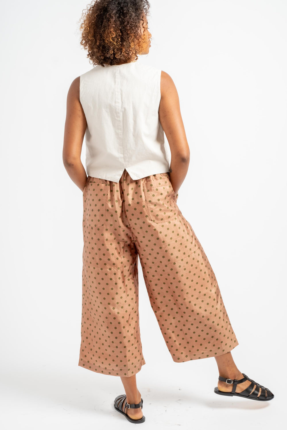 Tuck Pants in Coral + Brown Dot