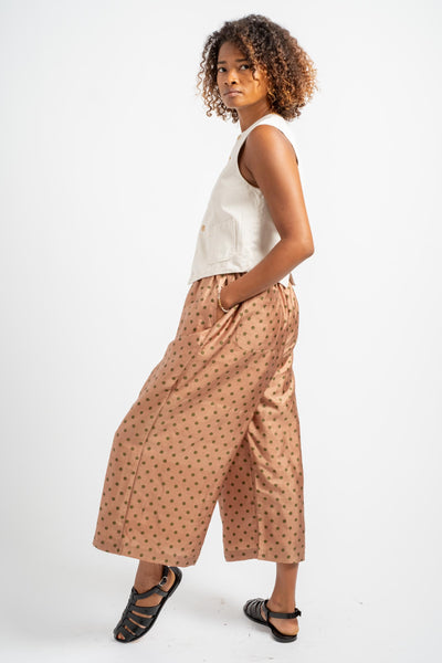 Tuck Pants in Coral + Brown Dot