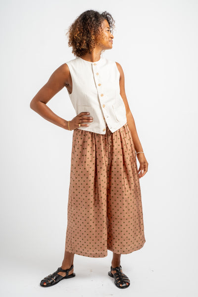Tuck Pants in Coral + Brown Dot