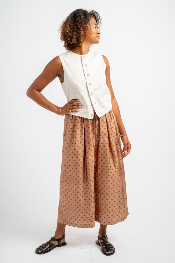 Tuck Pants in Coral + Brown Dot