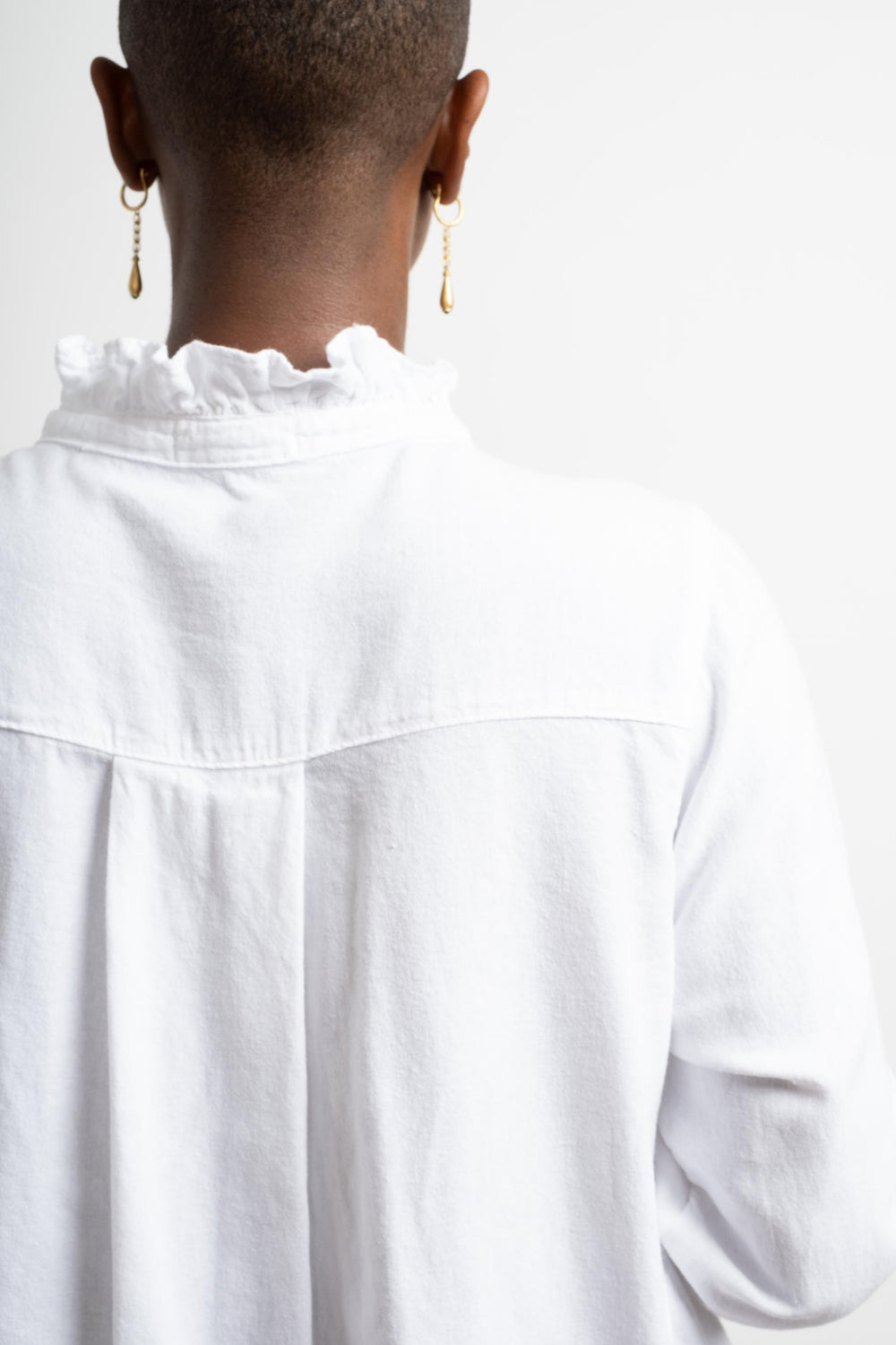 Amber Ruffle Shirt in White Cotton Silk