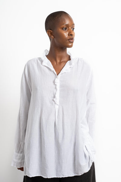 Amber Ruffle Textured Cotton Shirt in White