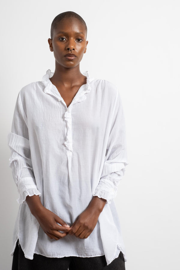 Amber Ruffle Textured Cotton Shirt in White