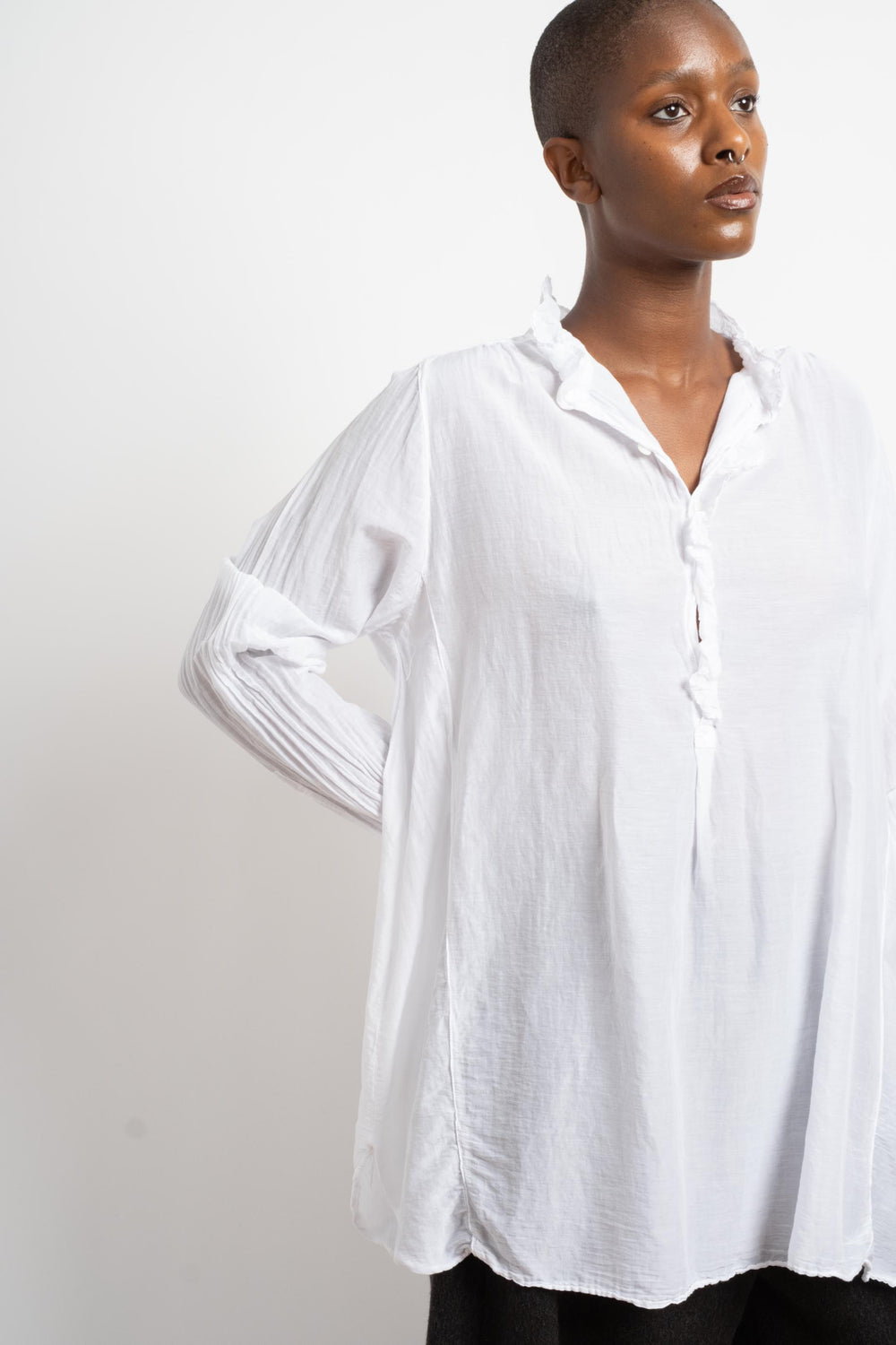 Amber Ruffle Textured Cotton Shirt in White