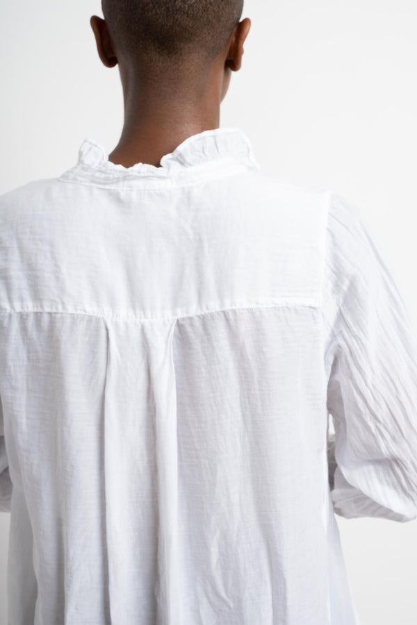 Amber Ruffle Textured Cotton Shirt in White