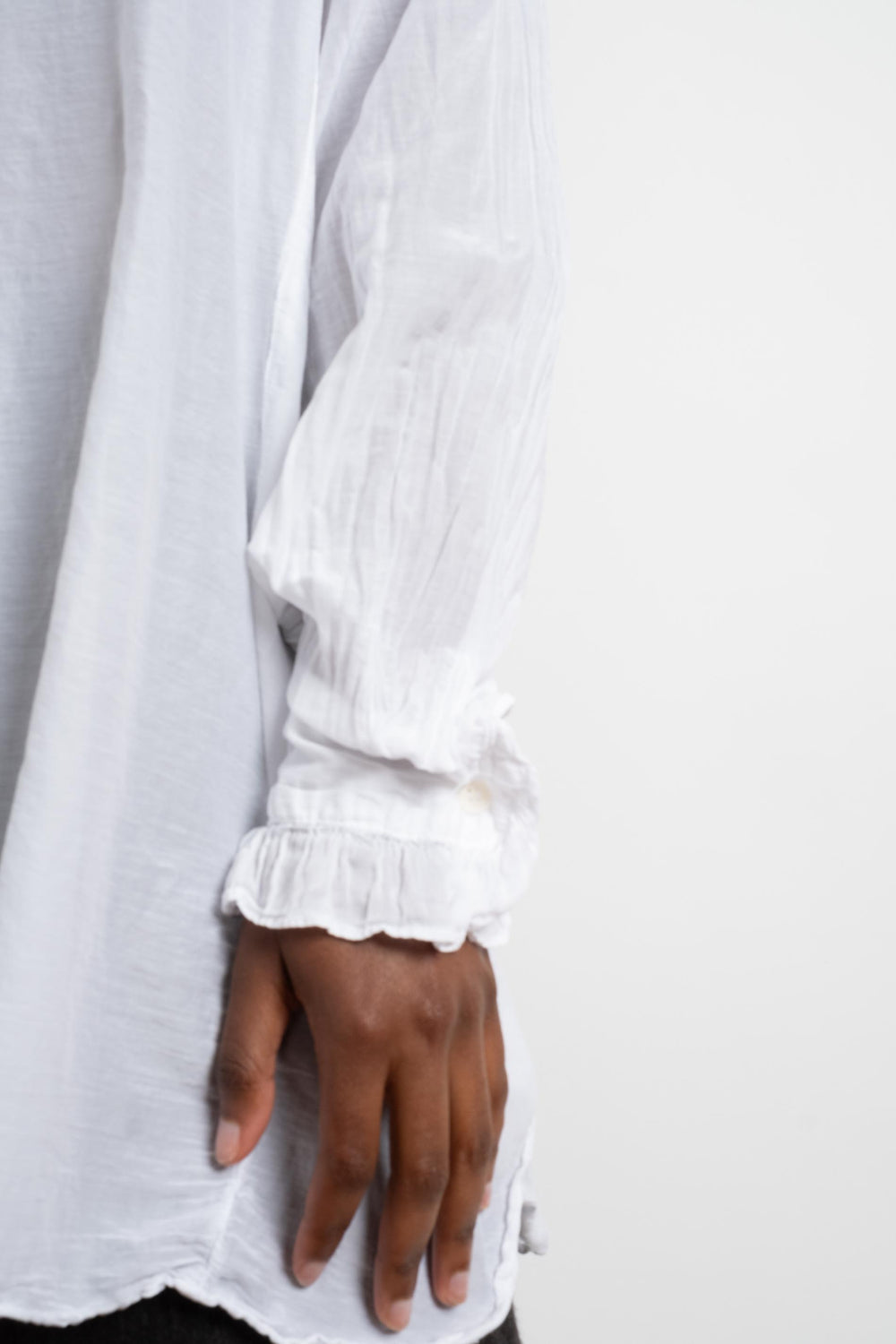 Amber Ruffle Textured Cotton Shirt in White