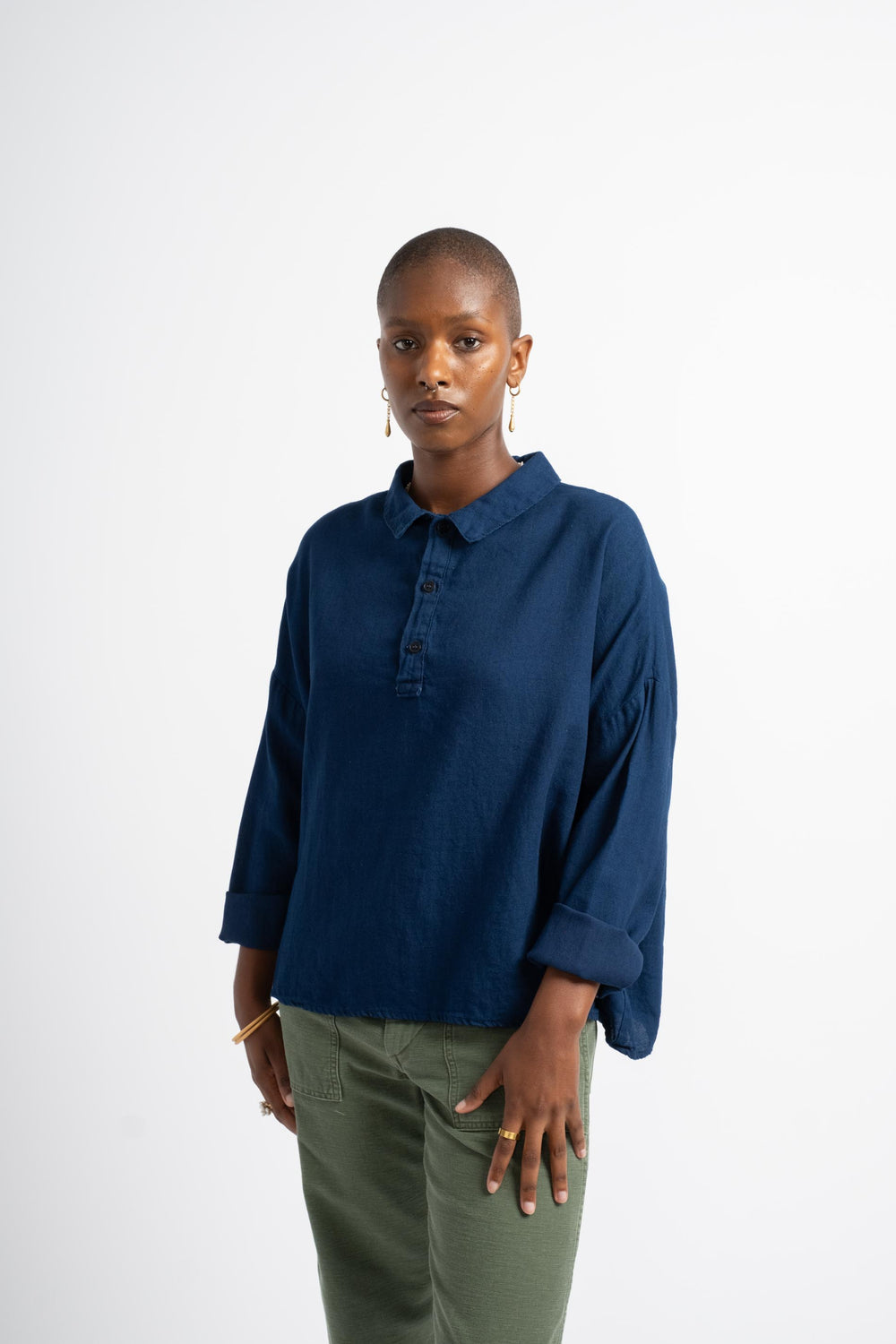 Lissa Popover Shirt in Indigo Cotton Wash