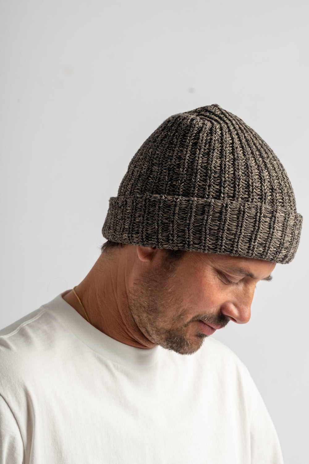 Knit Hat in Black + Old Gold Marl