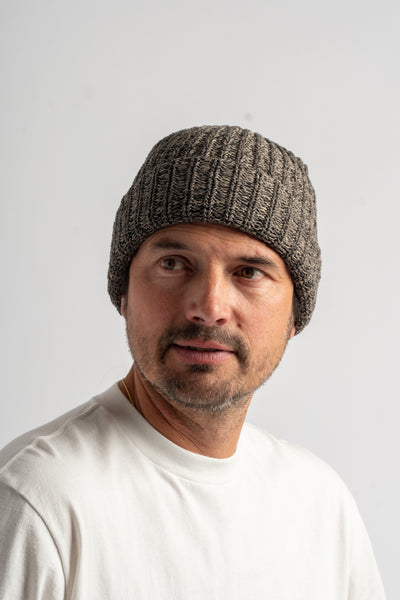 Knit Hat in Black + Old Gold Marl