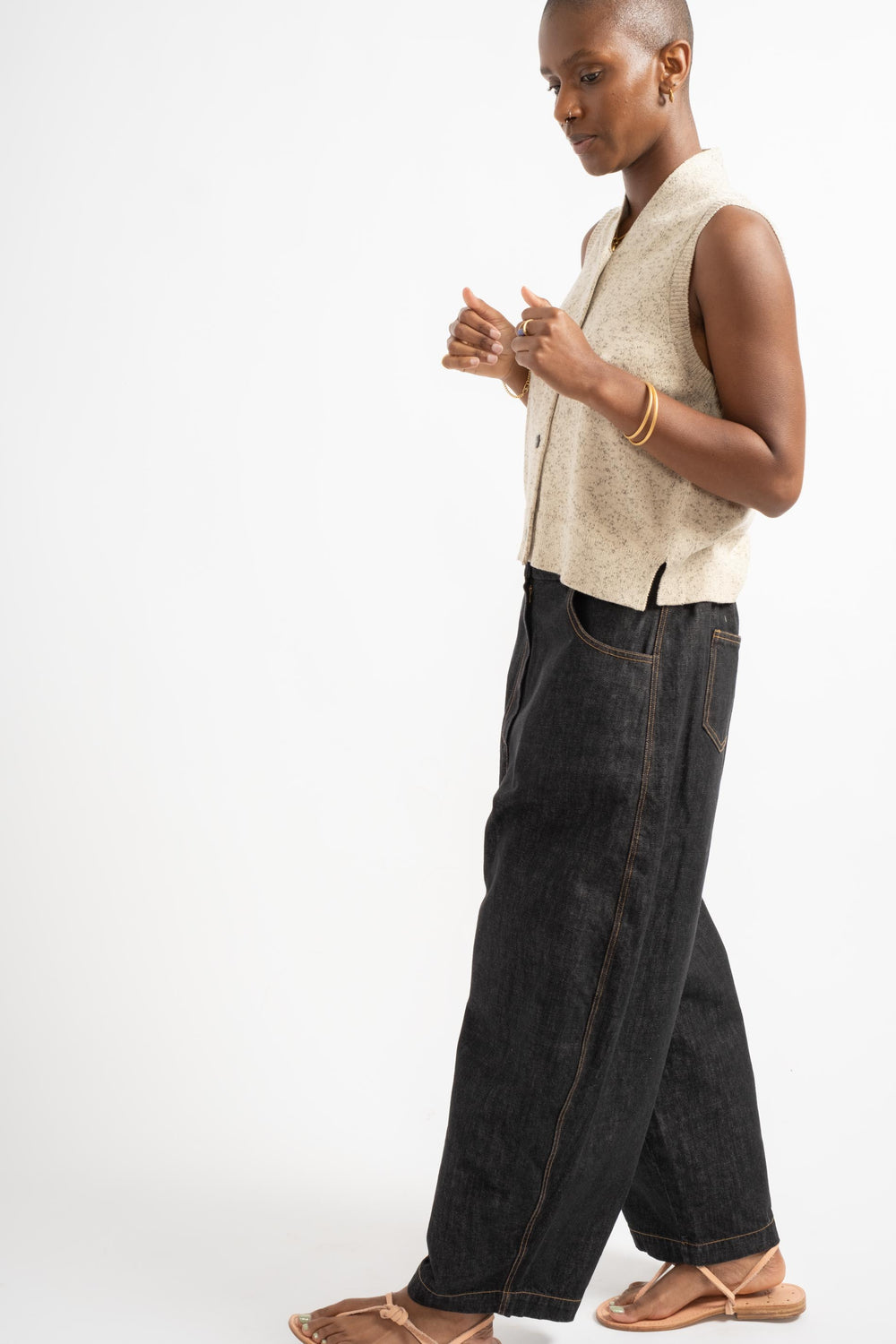 Denim Curved Pants in Black