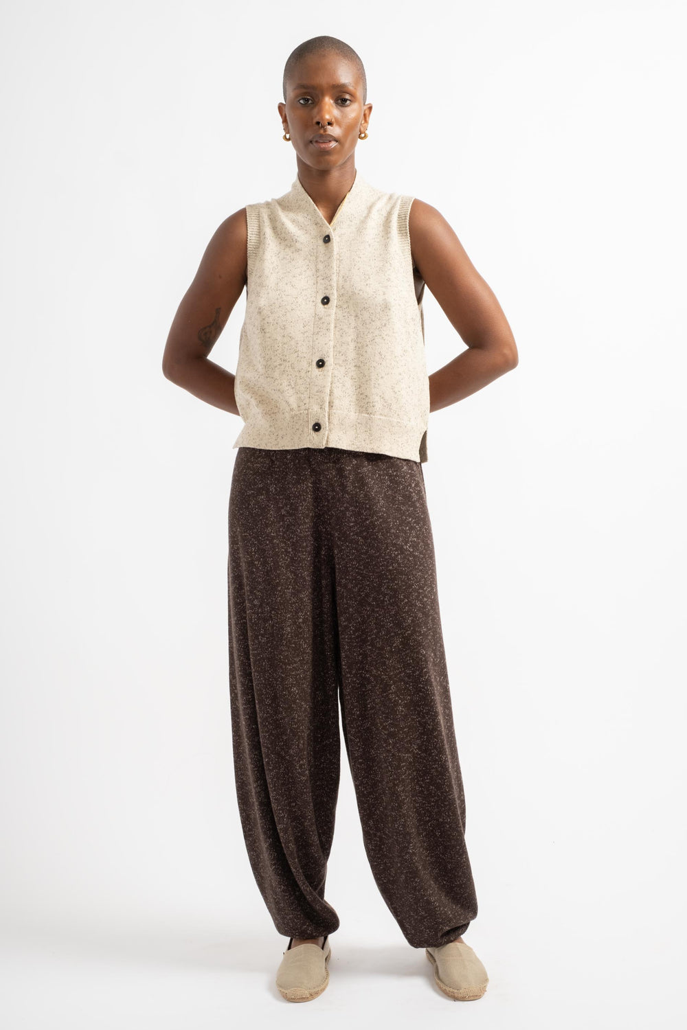 Flecked Cotton Vest in Natural
