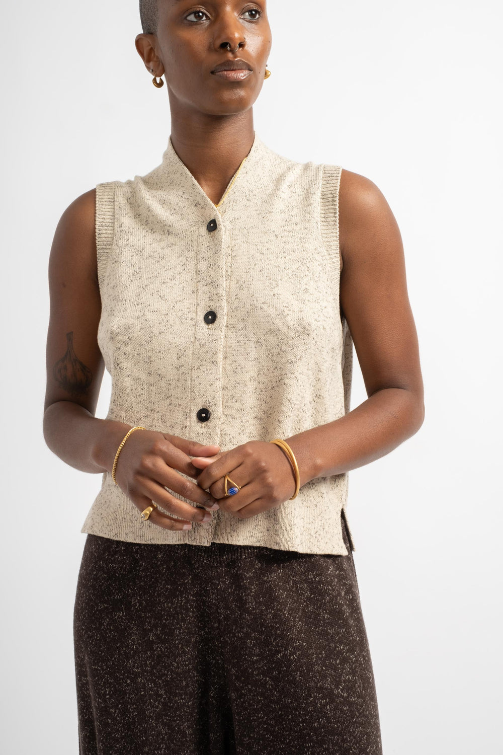 Flecked Cotton Vest in Natural
