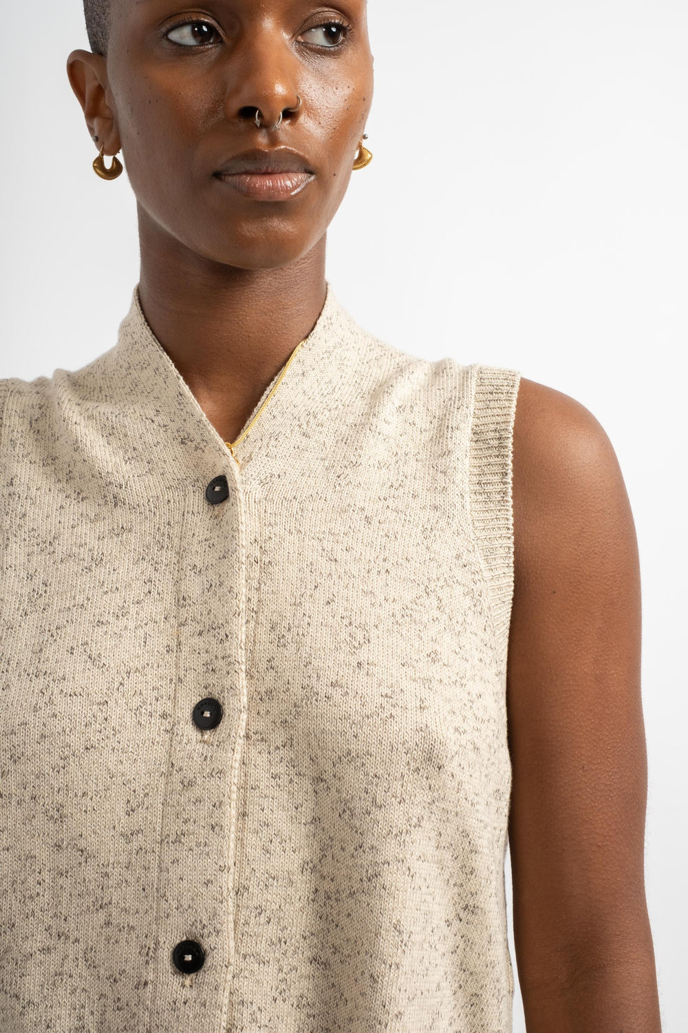 Flecked Cotton Vest in Natural
