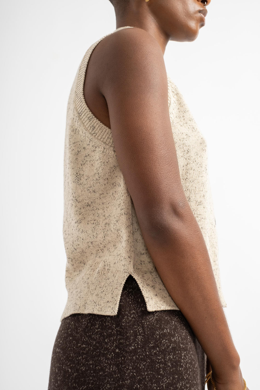 Flecked Cotton Vest in Natural