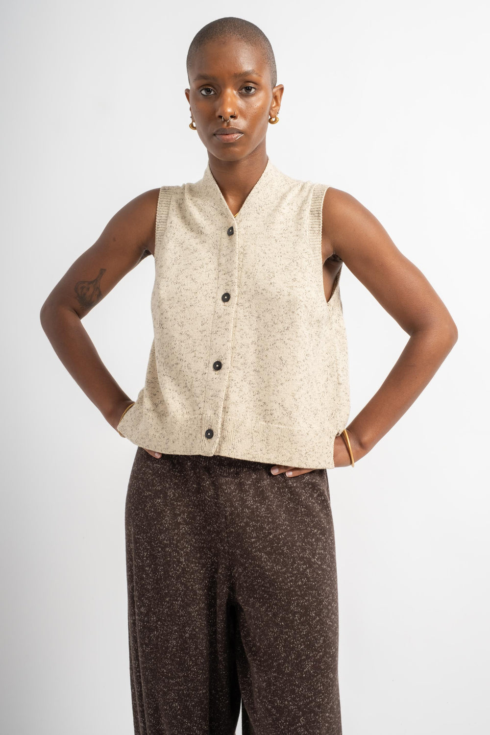Flecked Cotton Vest in Natural