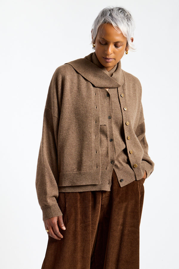 Merino Wool Cardigan in Taupe