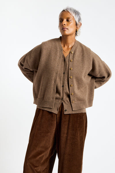 Merino Wool Cardigan in Taupe