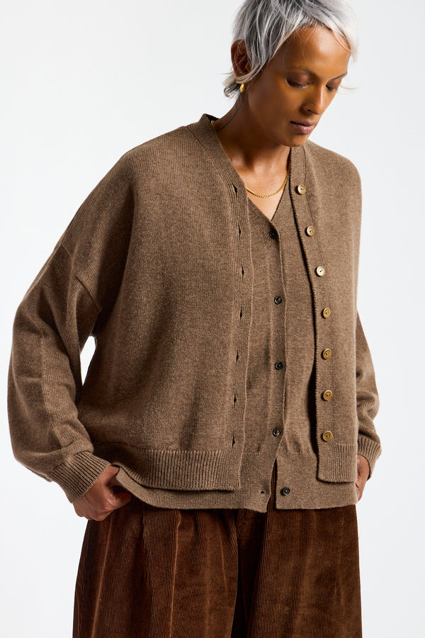 Merino Wool Cardigan in Taupe