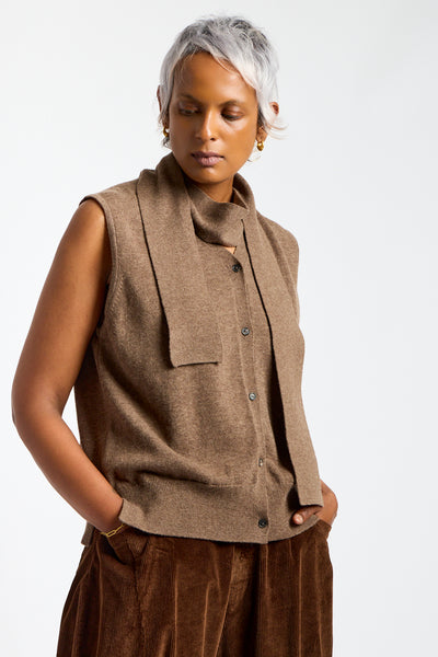 Merino Wool Lace Waistcoat in Taupe