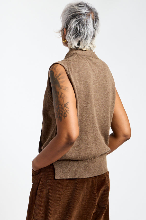 Merino Wool Lace Waistcoat in Taupe