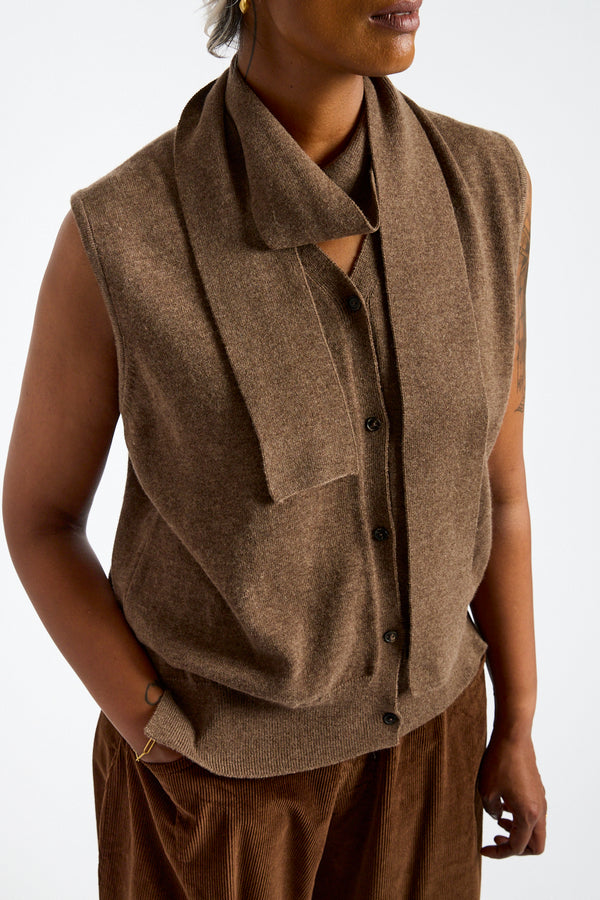 Merino Wool Lace Waistcoat in Taupe