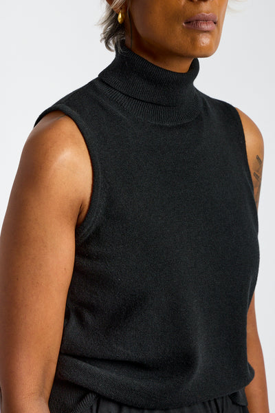 Merino Wool Turtleneck Vest in Black