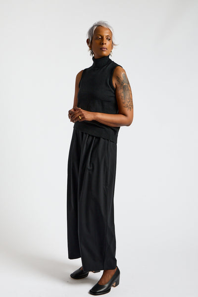 Merino Wool Turtleneck Vest in Black