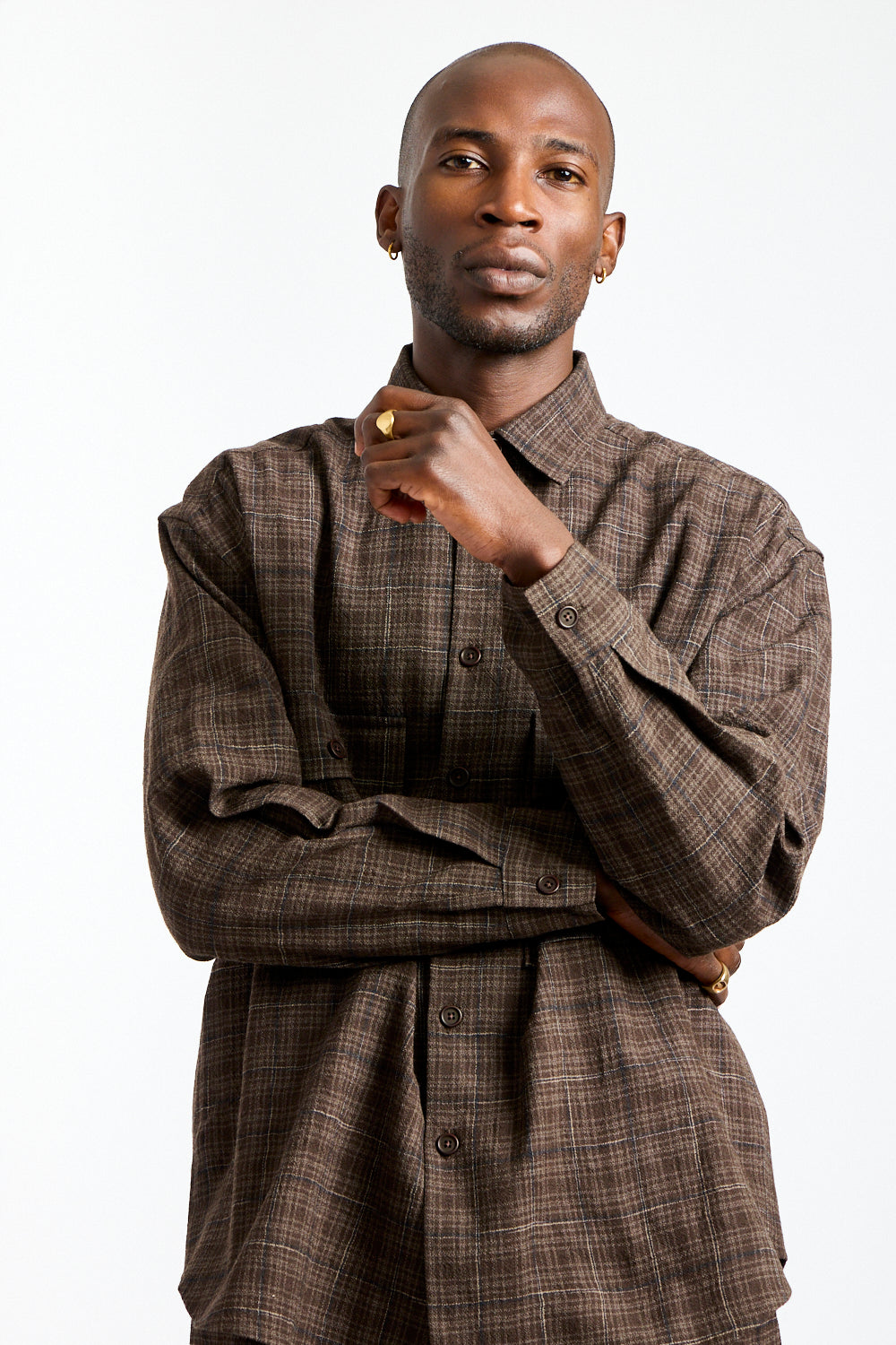 Big Shirt Kasuri Wool Check in Brown, Beige + Navy
