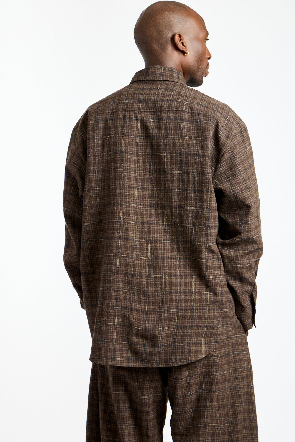 Big Shirt Kasuri Wool Check in Brown, Beige + Navy