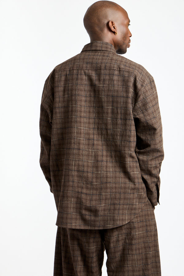 Big Shirt Kasuri Wool Check in Brown, Beige + Navy