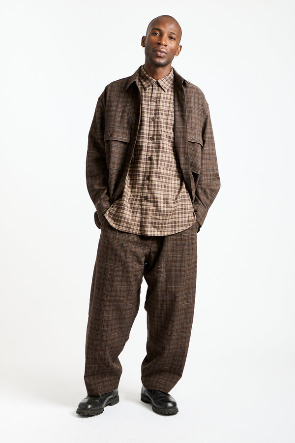 Big Shirt Kasuri Wool Check in Brown, Beige + Navy