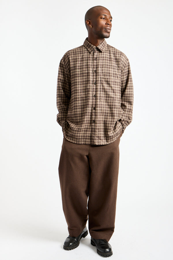 Big Shirt Two Irish Wool Flannel in Brown + Beige