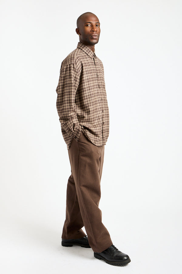Big Shirt Two Irish Wool Flannel in Brown + Beige