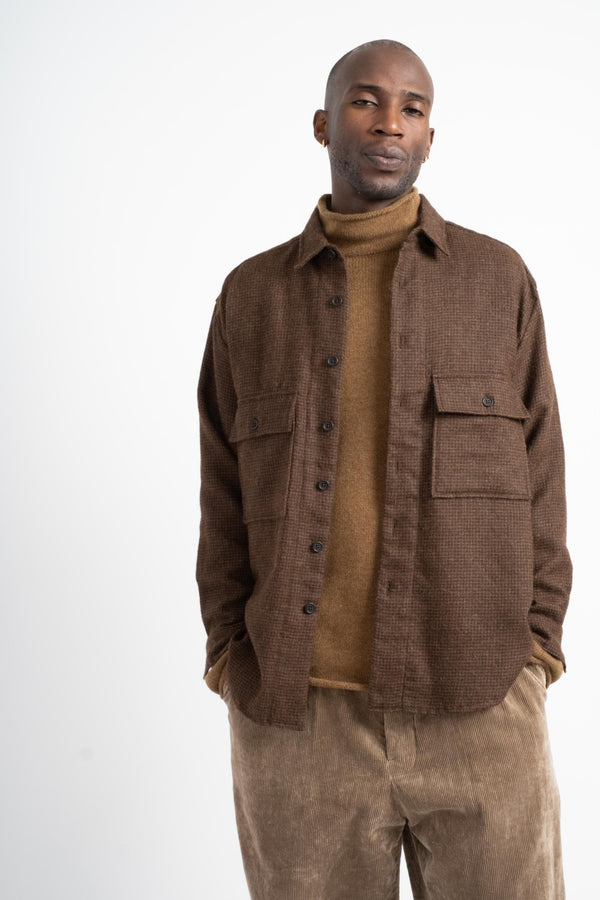 Big Shirt in Undyed Brown Alpaca Houndstooth