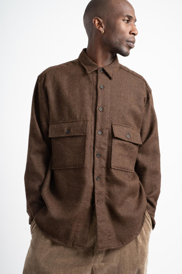 Big Shirt in Undyed Brown Alpaca Houndstooth