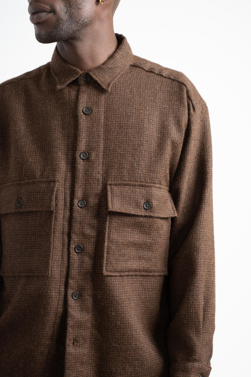 Big Shirt in Undyed Brown Alpaca Houndstooth