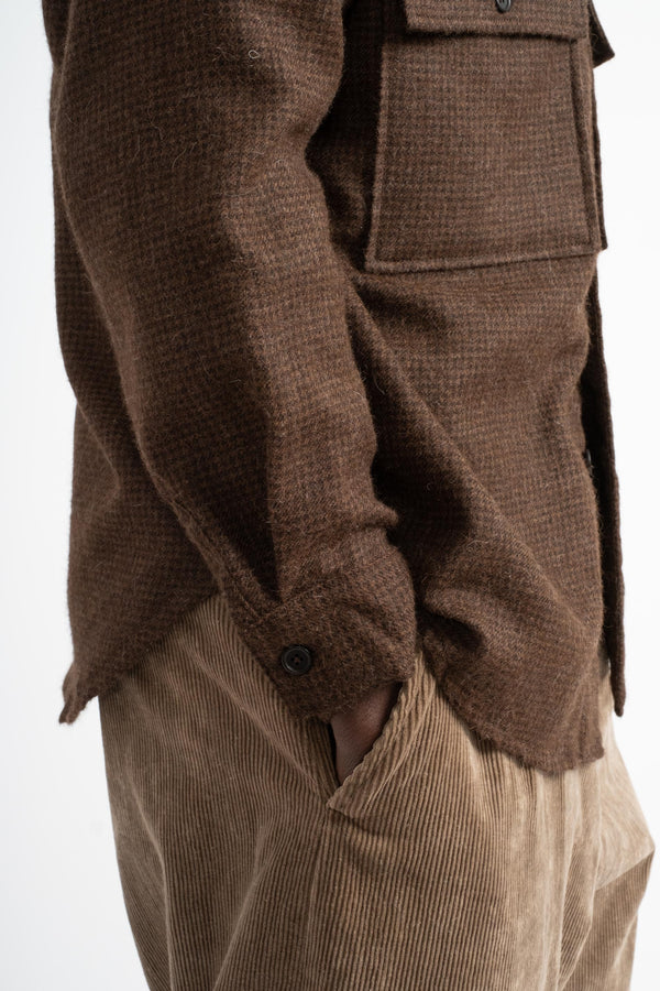 Big Shirt in Undyed Brown Alpaca Houndstooth