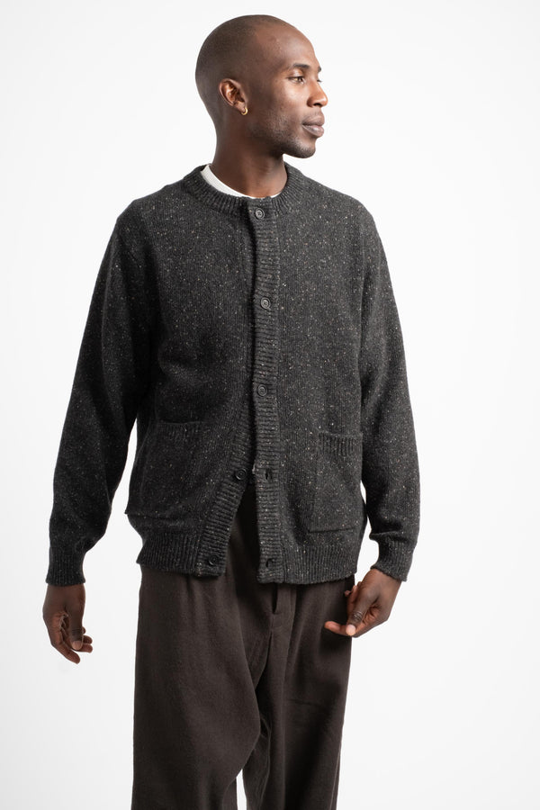 Crewneck Cardigan in Charcoal Donegal Recycled Cashmere