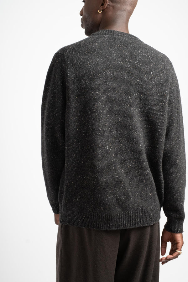 Crewneck Cardigan in Charcoal Donegal Recycled Cashmere