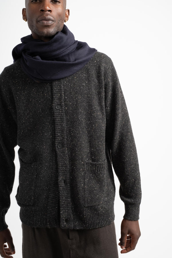 Crewneck Cardigan in Charcoal Donegal Recycled Cashmere